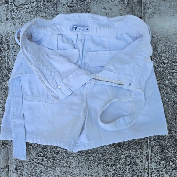 Zara Women Shorts With Fabric Belt White Cotton Short Shorts Size 8US 40EU - Picture 6 of 9